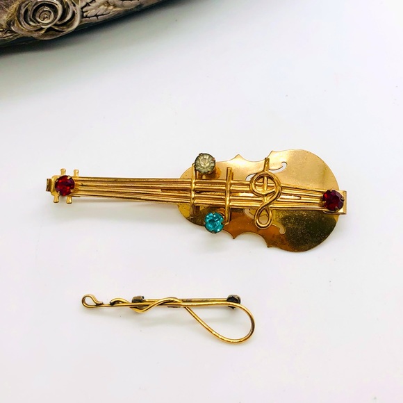 Vintage Guitar Violin Note Brooch Lot - Picture 9 of 10